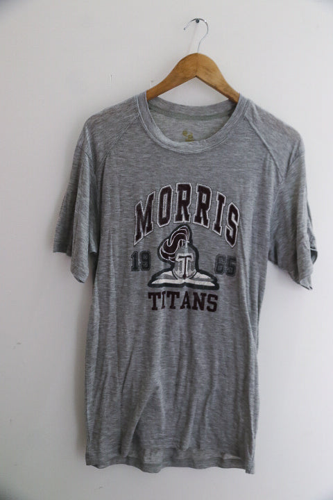 Vintage large mens grey Morris Titans graphics short tees