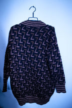 Vintage women Zara Knit metallic geometric Z V-neck oversize Navy sweater S|L33 W24|SKU 6721