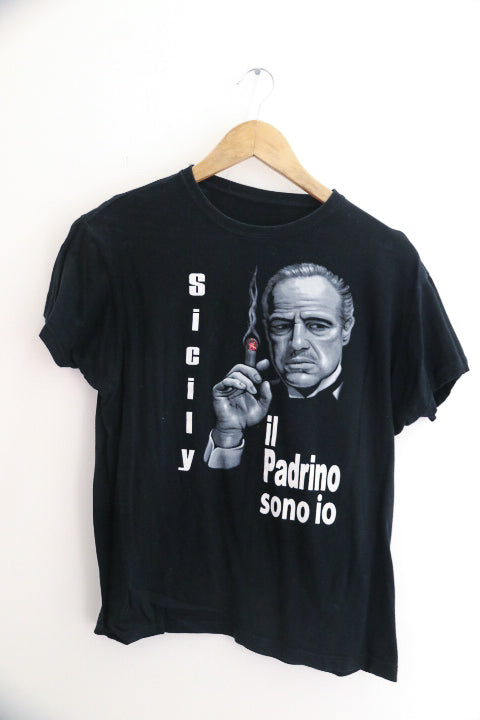 Vintage Sicily padrino graphics God father black small tees