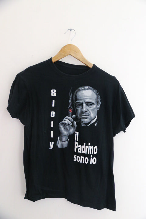 Vintage Sicily padrino graphics God father black small tees