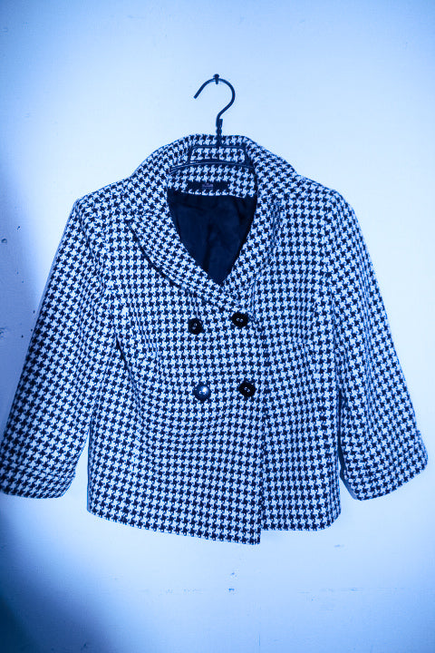 Vintage women S.Oliver black & white geometric double breasted blazer jacket size 8/10|L23 W18