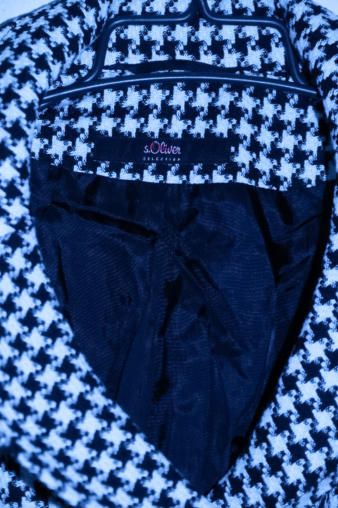 Vintage women S.Oliver black & white geometric double breasted blazer jacket size 8/10|L23 W18