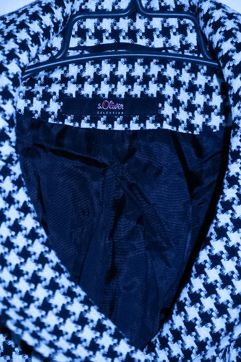 Vintage women S.Oliver black & white geometric double breasted blazer jacket size 8/10|L23 W18