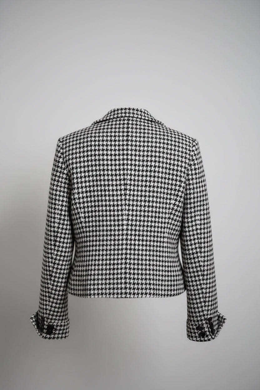 Vintage women S.Oliver black & white geometric double breasted blazer jacket size 8/10|L23 W18