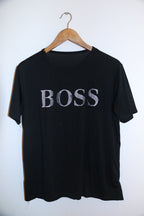 Vintage small black Hugo Boss logo mens tees