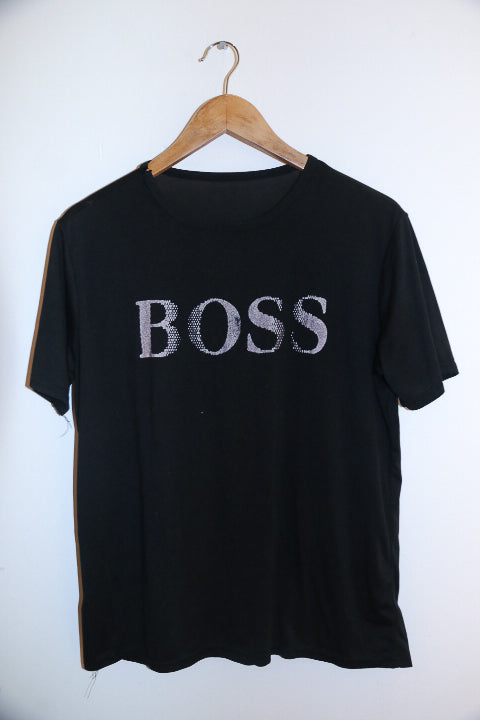 Vintage small black Hugo Boss logo mens tees