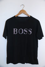 Vintage small black Hugo Boss logo mens tees