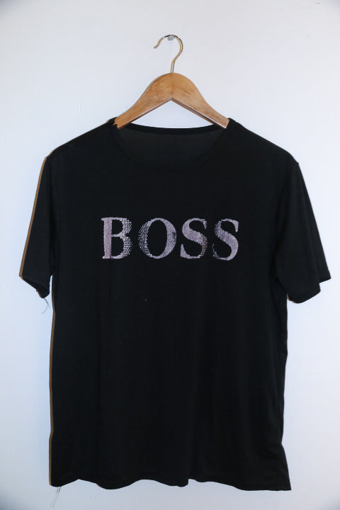 Vintage small black Hugo Boss logo mens tees