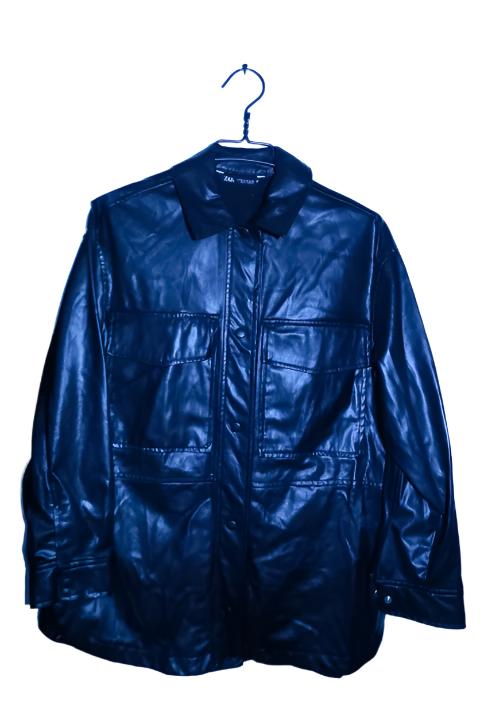 Vintage men Zara black leather double pocket button down structured coat XS/S|L31W21|SKU 6725