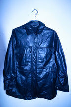 Vintage men Zara black leather double pocket button down structured coat XS/S|L31W21|SKU 6725