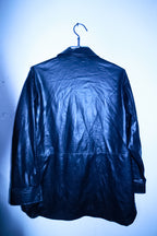 Vintage men Zara black leather double pocket button down structured coat XS/S|L31W21|SKU 6725