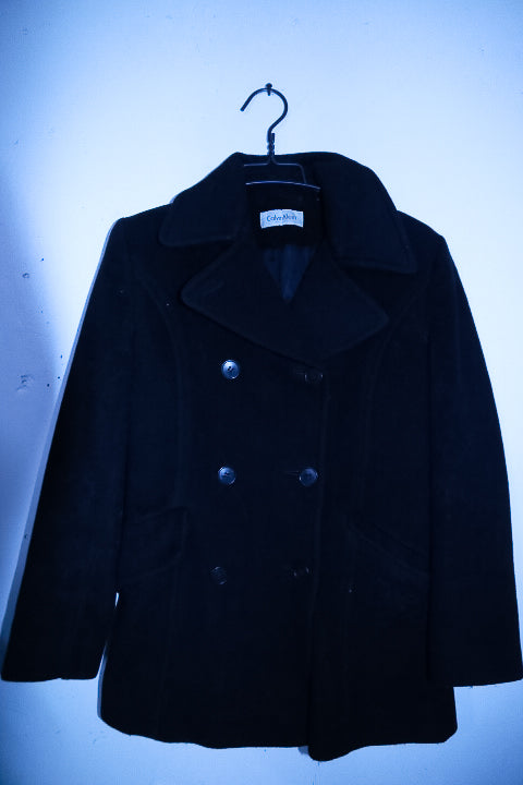 Vintage women Calvin Klein Long Black Double Breasted Naval Wool Blend Coat M/L|L32W18|SKU 6727