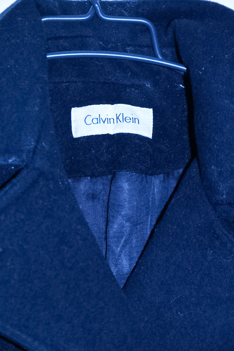 Vintage women Calvin Klein Long Black Double Breasted Naval Wool Blend Coat M/L|L32W18|SKU 6727