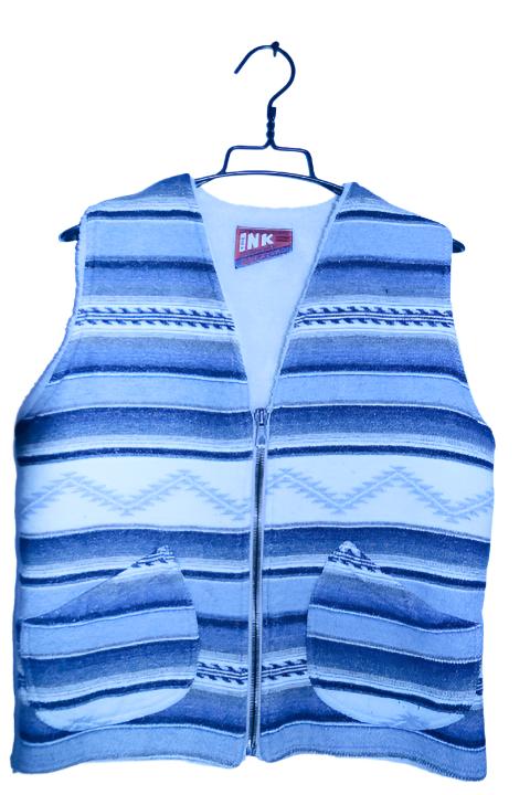 Vintage women The Ink Multi abstract stripe V-neck zipper sleeveless jacket XL|L24 W20|SKU 6729