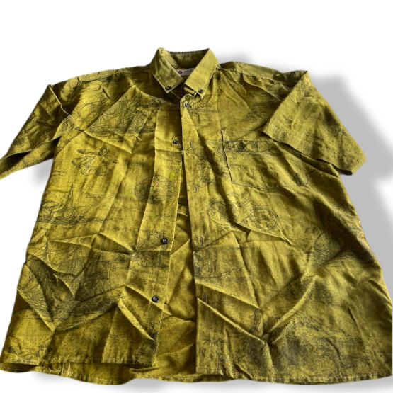 vintage men's hawaiian printed green silk vintage shirt for men made in italy in L|L29 W22|SKU 5329