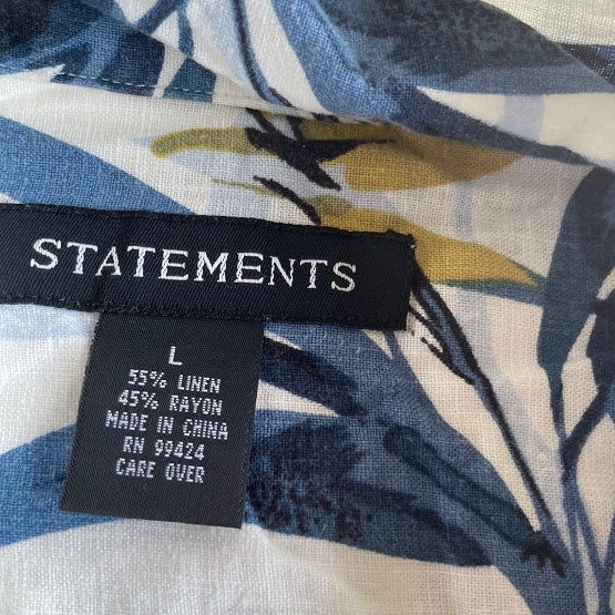 Vintage 90s Statements Beige & Gray, floral Pattern Hawaiian Tropical Shirt in L|L33W23|SKU5331