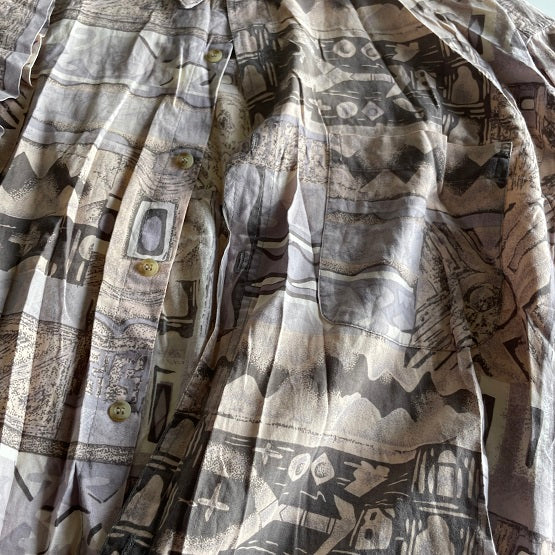 Vintage 90s men's multi button up abstract pattern summer short Sleeve Shirt|L31W24|SKU 5333  