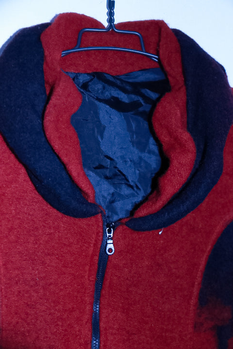 Vintage women winter red  fleece zipper long overcoat in M/L|L41 W24|SKU 6733