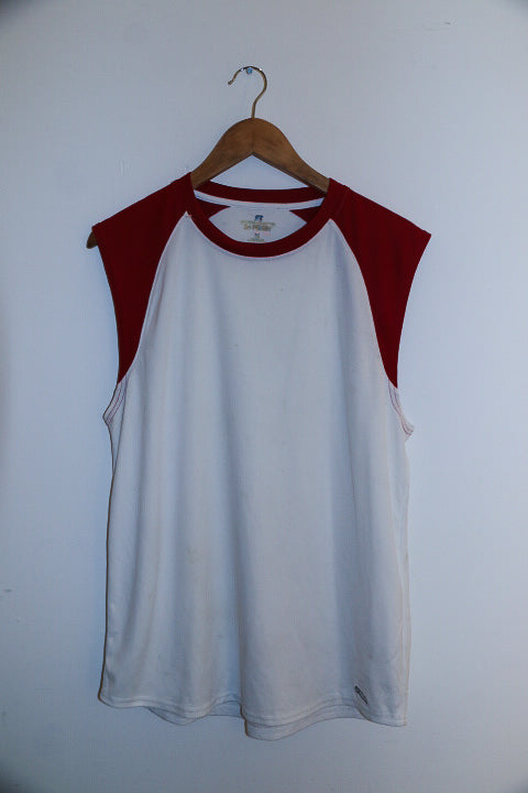 Vintage red and white mens large sleeveless tees