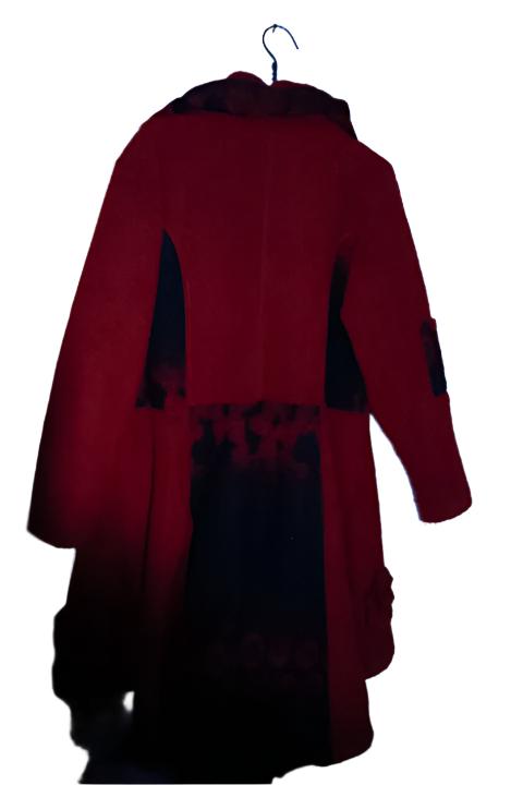 Vintage women winter red  fleece zipper long overcoat in M/L|L41 W24|SKU 6733