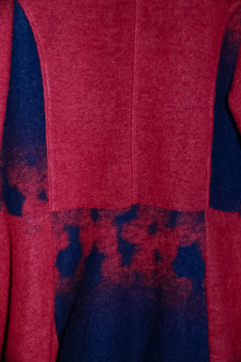 Vintage women winter red  fleece zipper long overcoat in M/L|L41 W24|SKU 6733