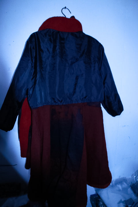 Vintage women winter red  fleece zipper long overcoat in M/L|L41 W24|SKU 6733