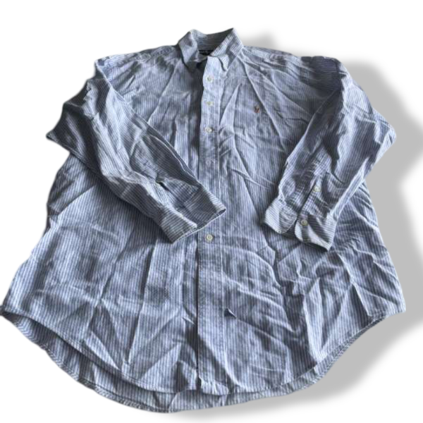 Vintage Polo Ralph Lauren blue stripe long sleeve button down oxford shirt yarmouth XXL|L35 W23| SKU 5337