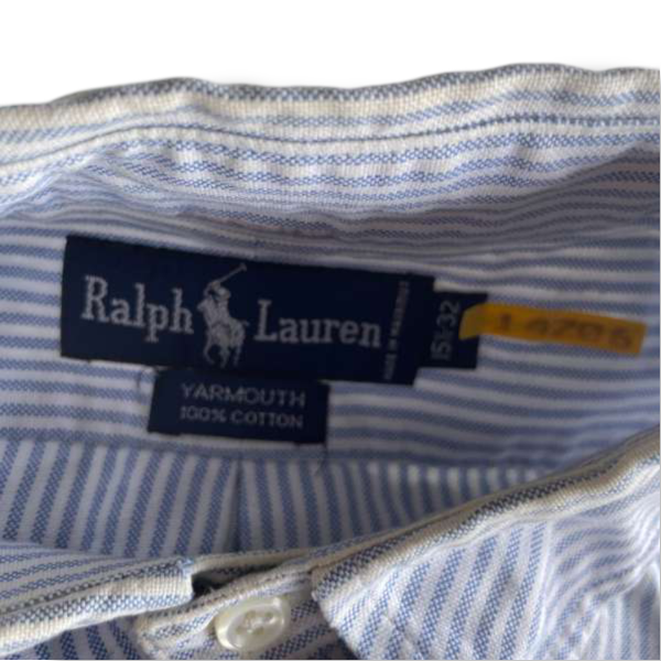 Vintage Polo Ralph Lauren blue stripe long sleeve button down oxford shirt yarmouth XXL L35 W23 SKU 5337