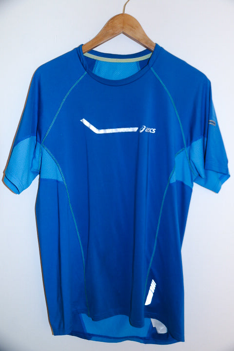 vintage mens Xlarge Asics blue training jersey