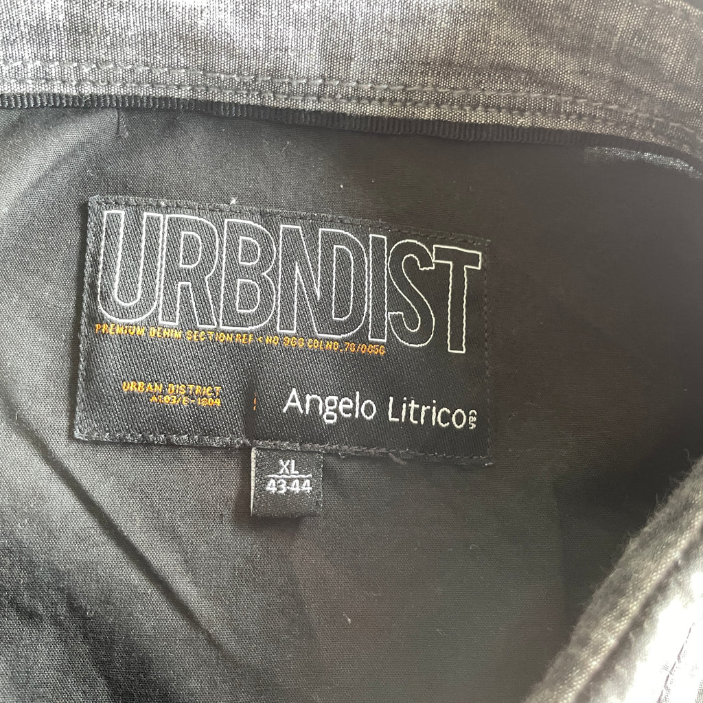 VINTAGE MENS URBAN DISTRICT ANGELO LITRICO LONG FITTED SLEEVED SHIRT XL BLACK|L33W23|SKU 5340 