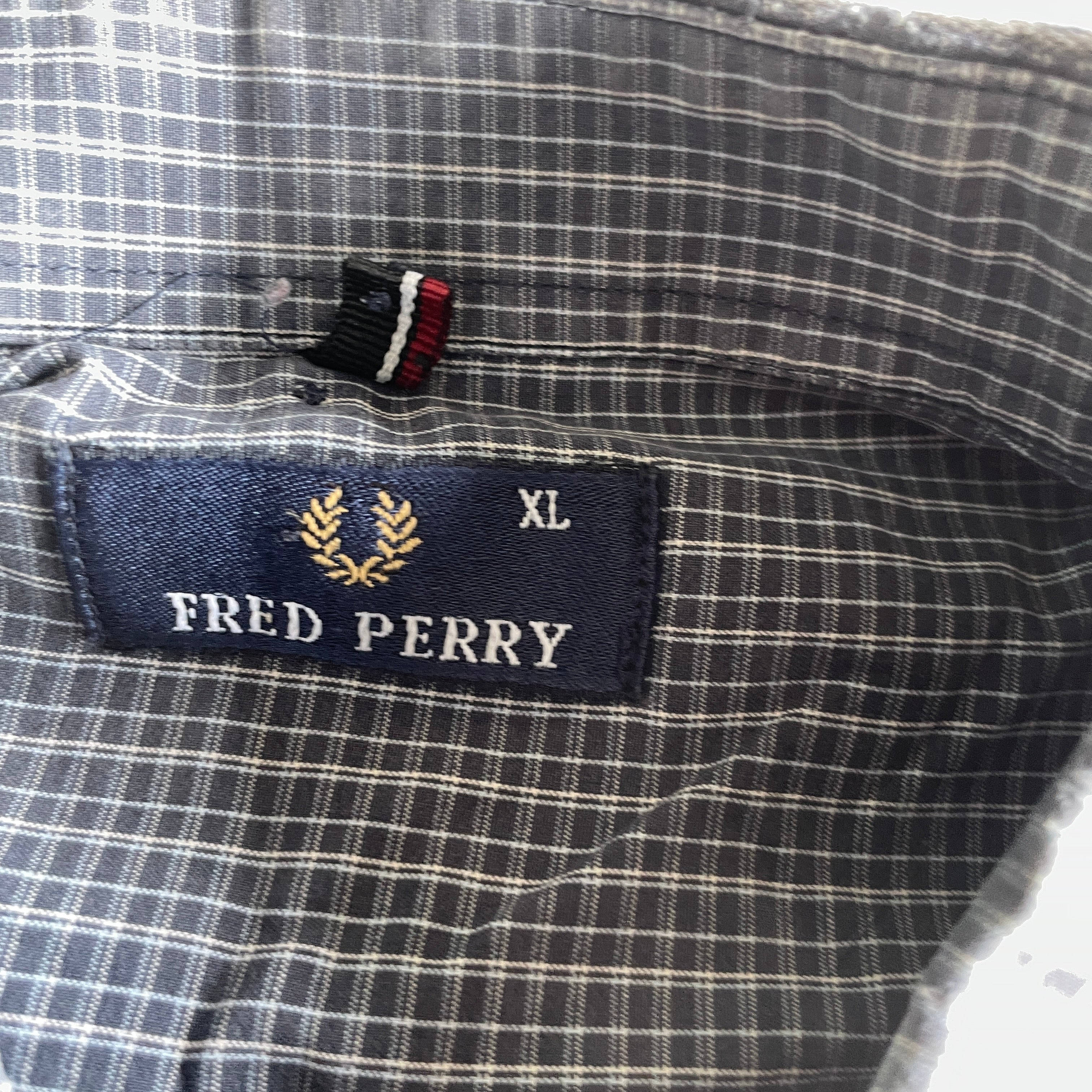 Vintage men's Fred Perry check Navy blue short sleeve shirt in XL| L33 W23| SKU 5341