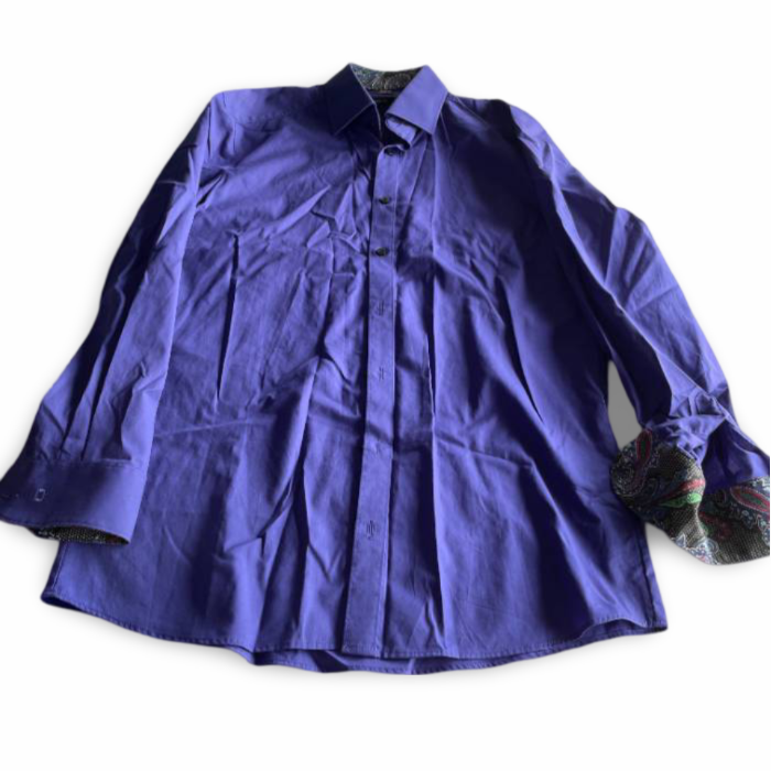 Vinatge 1990s OLYMP Purple Cotton Button Down Pleated Size 39 neck 15.5 M/L french cuff shirt|L32W20|SKU 5344