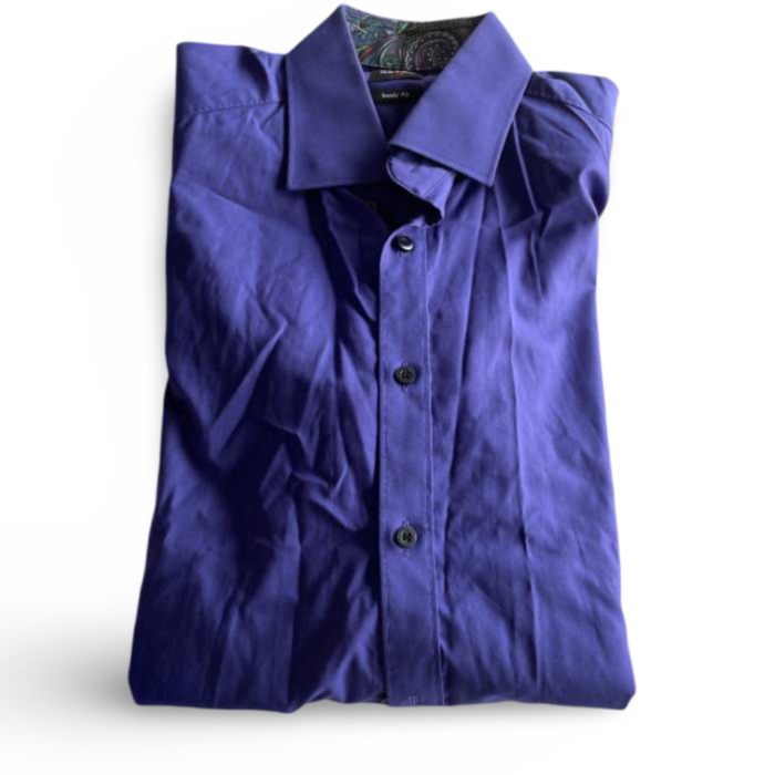 Vinatge 1990s OLYMP Purple Cotton Button Down Pleated Size 39 neck 15.5 M/L french cuff shirt|L32W20|SKU 5344