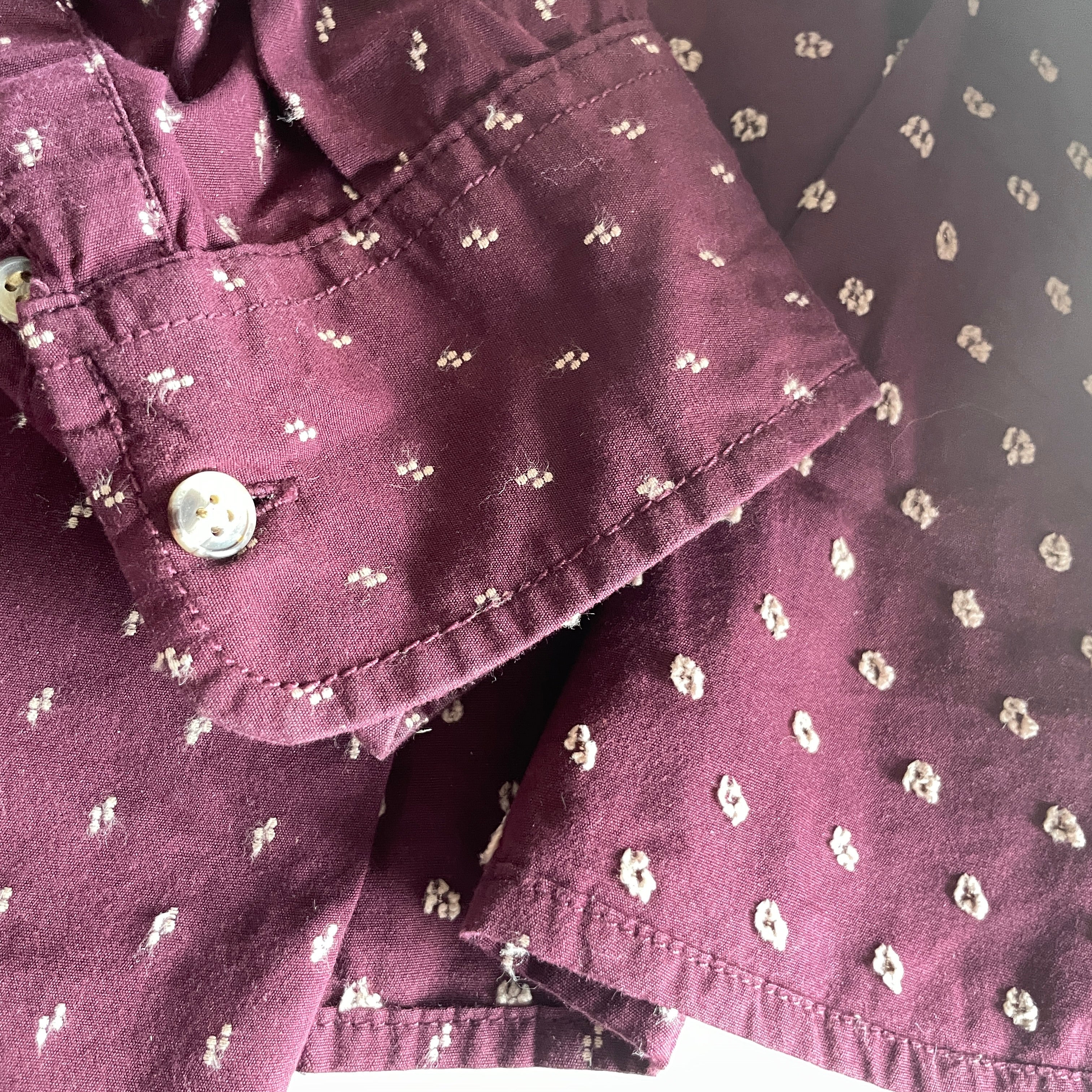 Vintage Fat face men's  Maroon White Polka Dot Button Down Heavyweight casual shirt in L|29 W19|SKU 5345  