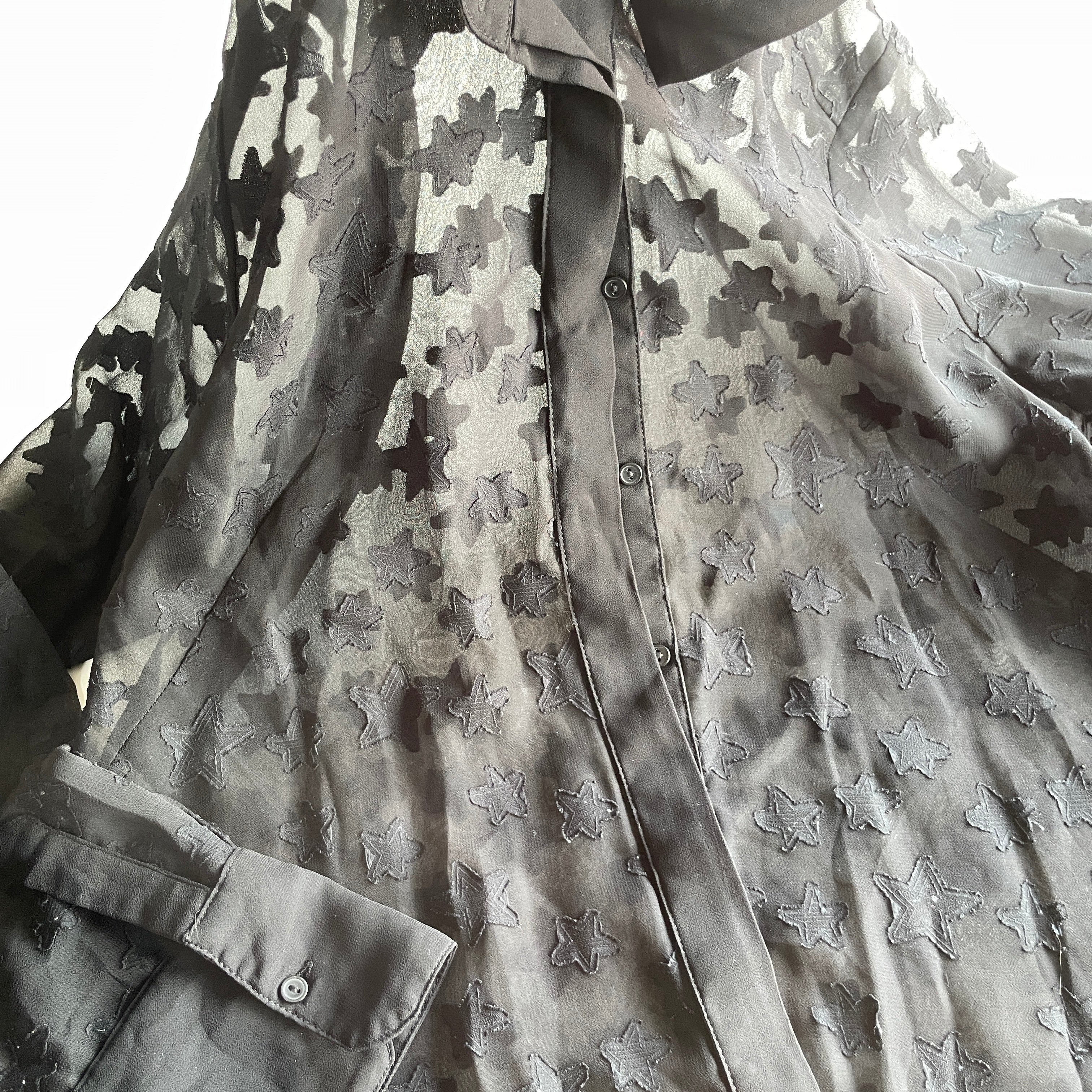 Vintage Black H&M see through womens linen shirt with Ruffled Cuffs US 10 EU 40|L28W18|SKU 5346