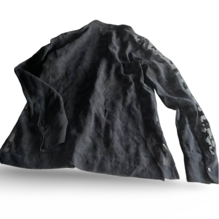 Vintage Black H&M see through womens linen shirt with Ruffled Cuffs US 10 EU 40|L28W18|SKU 5346