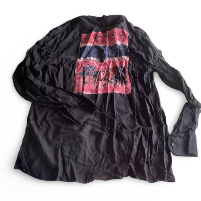Vintage Sequence Boutique shirt with purple stripes and ruffle  design M/L|L32W18|SKU 5347