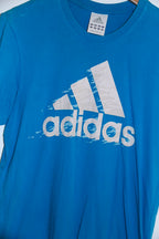 Vintage Adidas big logo print blue mens small T-shirt