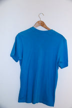 Vintage Adidas big logo print blue mens small T-shirt