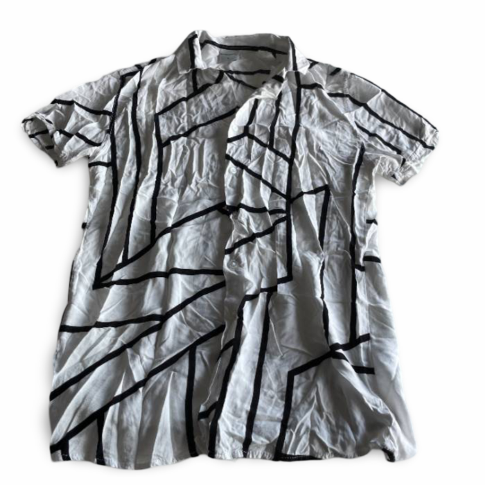 Vintage marrakech unisex Geometric Premium Print White Black Short Sleeve Shirt in S|L28W16|SKU 5349