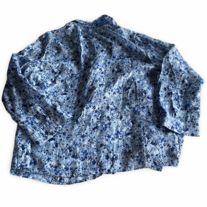 Vintage Womens Javida blue floral print front ruffle blouse shirt in size m|5350