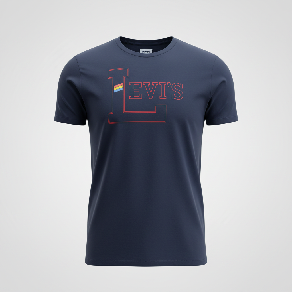 Vintage Levi`s Dark Blue Logo Crew Neck Short Sleeves T Shirt Size M| L29W20|SKU 5355