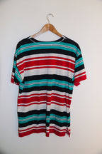 Vintage multi striped mens round neck medium tees