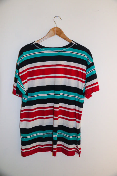 Vintage multi striped mens round neck medium tees