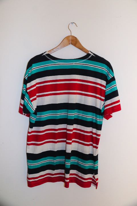 Vintage multi striped mens round neck medium tees