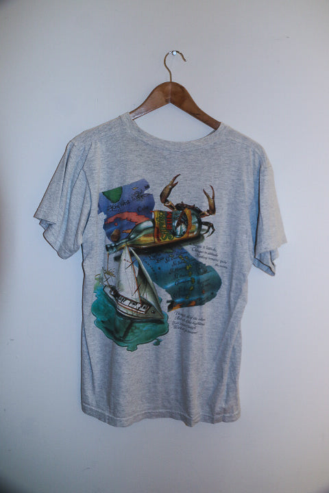 Vintage grey Carribean sea print mens medium tees