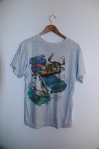 Vintage grey Carribean sea print mens medium tees