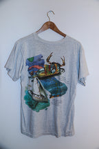 Vintage grey Carribean sea print mens medium tees