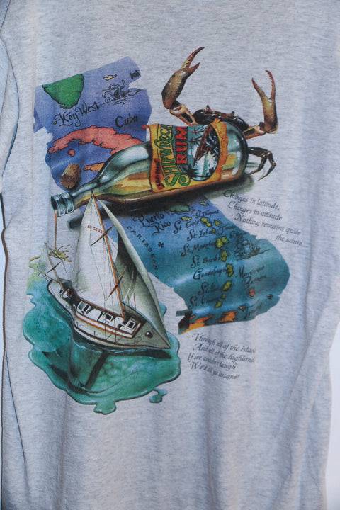 Vintage grey Carribean sea print mens medium tees