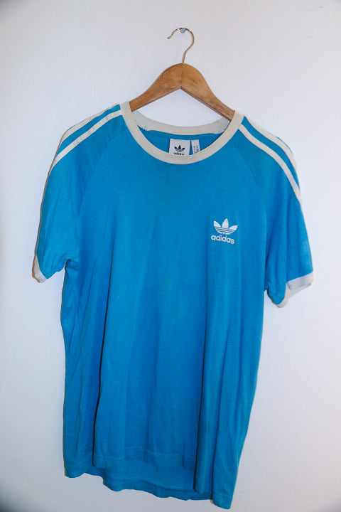 Vintage blue Adidas 3 stripe mens medium tees